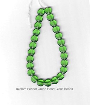 (image for) Peridot green Glass Heart shaped beads